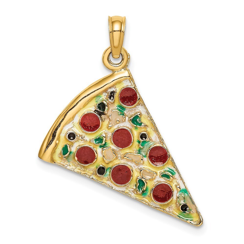 Million charms 14k Yellow Gold Enamel Large Pepperoni Pizza Slice Charm Pendant